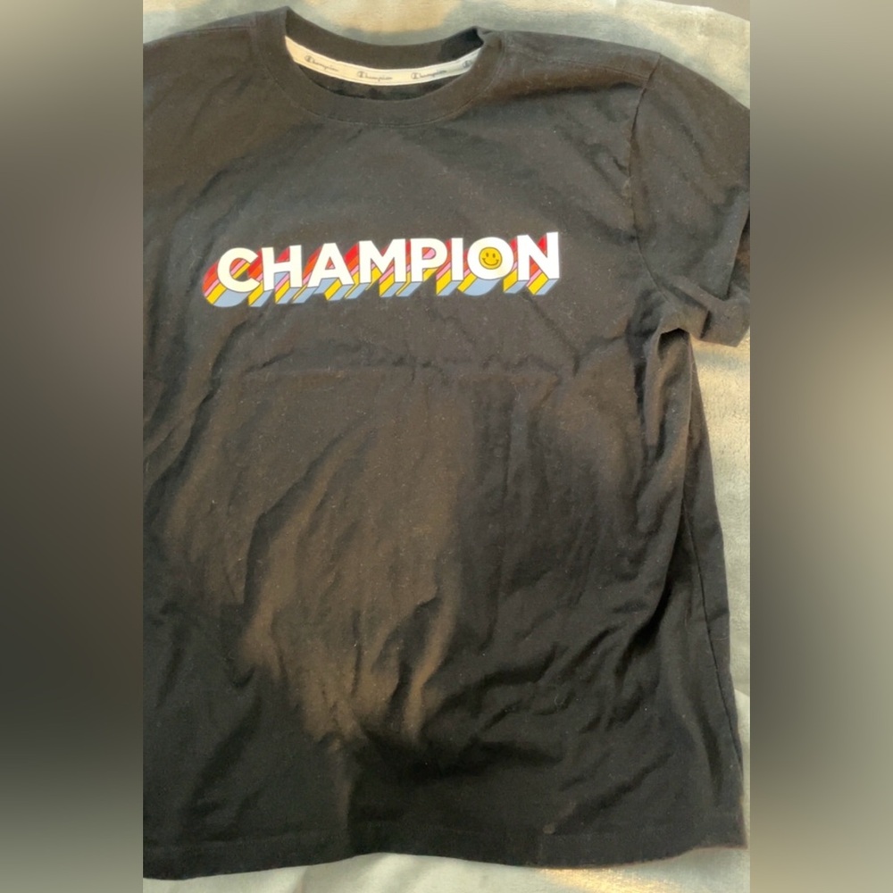 Medium black smiley champion shirt. Lightly worn.
